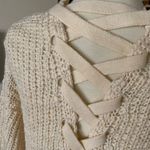 Poof! Slub Long Open Front Criss Cross Sweater Size Medium Cream Photo 3