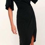 Lulus  Dulcet Washed Black Surplice V Neck High Low Midi Dress Women’s Size XS Photo 0