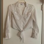 Candie's White tie front bow collared button down lace back shirt Photo 4