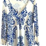 Halife Womens Long Sleeve Blue and White Abstract Patterned Tunic Top M Photo 0