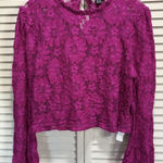 Forever 21  + Fuchsia Lace Long Bell Sleeve Blouse Size‎ 1X Keyhole Crop Ruffle Photo 0