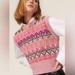 Paco Rabanne Pink Patterned Knit Sweater Vest Fair Isle Stripes Pattern sz Large Photo 2