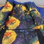 Roffe Vintage Metallic Belted Ski Skiing Jacket w/ Sunburst Pattern Women’s 90’s Blue Size 8 Photo 3