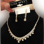 Nine West  Silver Necklace 16+3” and Earring Set diamonds paved Photo 0