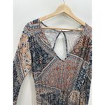 Earthbound Trading Co Blue Tan Floral Long Sleeve Romper Open Back Boho Women XL Photo 3