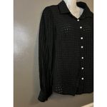 Effordram Shirt Womens Large Black Sheer Check Button Front Long Sleeve Blouse Photo 1