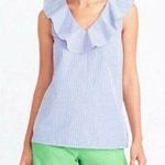 J.Crew blue and white striped sleeveless ruffle neckline blouse size 10 Photo 0