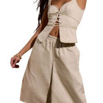 Musera Apricot Sleeveless Lace Up Sweetheart Casual Sexy Corset Tank Top Medium Photo 0