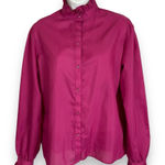 Vintage High Neck Blouse Pink Ruffle Long Sleeve Button Photo 0