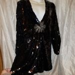 ZARA  limited edition medium black long sleeve sequin plunging v-neck Mini dress Photo 1