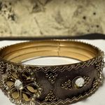 Indian Style Gold Tone Flower Mesh Bead & Rhinestone Bangle Bracelet 7 3/4 Inch Photo 3