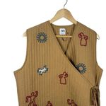 ZARA Blogger Favorite Women’s Oversized Quilted Embroidered Wrap Vest Brown L Photo 6