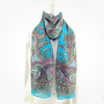 Indian Handmade 100% Pure Silk Colorful Long Scarf Lightweight Summer Spring Blue Photo 1