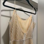 Beige Cream & Silver Glittery Art Deco Patterned Overlay Sleeveless Dress Photo 14