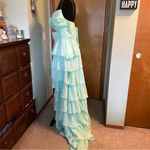 NWOT aqua strapless tiered prom dress cutout and rose accent size 16 fairycore Blue Photo 3