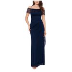 XScape Off the Shoulder Beaded Chiffon Evening Gown Blue Size 14 Long Formal Photo 10
