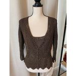 Carmen Marc Valvo Scalloped Hem Beaded Open Knit Cardigan and Tank Top Brown Photo 12