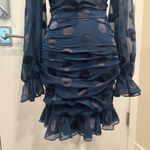 For Love & Lemons  Lula Mini Dress Navy Polka Dot Ruched Chiffon Silk Party XS Photo 5
