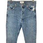 AGOLDE Nico High Rise Slim Jeans Rooted Light Wash Button Fly Raw Hem Size 28 Photo 2