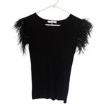 Sioni Feather Trim Ribbed Knit Top Sz M Black Size M Photo 1