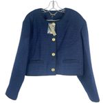 J.Crew Tweed Bomber Lady Jacket Wool Blend Navy Gold Button Size 14 Photo 4