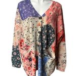 Yesno Button Down Oversized Cotton/Wool Blend Boho Patchwork Print Cardigan Photo 2