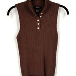 Forever 21 Vintage Y2K  Ribbed Lettuce Trim Chocolate Brown Collared Top‎ Large Photo 0