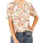 Allegra K Floral Ruffled Neck Short Sleeve Top Blouse, Size S Photo 0