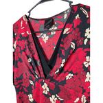 j.t.b. Y2K Red Black White Floral VNeck 3/4 Sleeve Stretchy Blouse‎ Small Photo 3