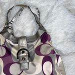 Coach  Op Art Scarf Print Signature Shoulder Bag with Purple and Silver Detail Photo 1