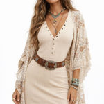 SPELL Stella Ribbed Long Sleeve Henley Button Up Mini Dress Cream Beige Size M Size M Photo 0