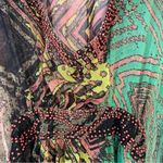 ACE Fashion Kaftan Beaded Green Geometric Print Boho Chiffon Size Medium Photo 3