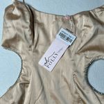 Oh Polly NWT  Tan Ocean Shinmer Satin Rhinestone Cut Out Mini Dress Photo 4