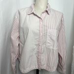 American Eagle  Outfitters Pink Striped Clubhouse Cropped Button Down Shirt M Photo 3
