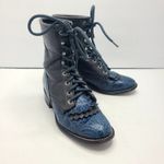Laredo Boots Kiltie Lace Up Roper Gray Blue Leather Western Sz 6.5 Steampunk Photo 0