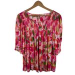 Terra & Sky Terra Sky Floral Peasant Top Size 2X Pink Multicolor Smocked Stretch Boho Bright Photo 1
