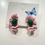 Pink Enamel Floral Earrings with Green Jade Photo 2