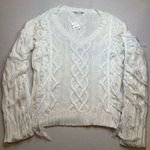 Anthropologie Endless Rose Cable Knit Fringe Sweater Large Ivory Neutral NWT Photo 1