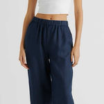 Quince  100% European Linen Pants Deep Navy Blue Lagenlook Coastal Womens Large Photo 0