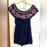 Francescas Blue Rain Off shoulder embroidered Shorts romper size Small NWT Photo 4