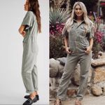 Free People NEW  Marci Short Sleeve Coverall Jumpsuit in Washed Army Green Y2K Sm Photo 7