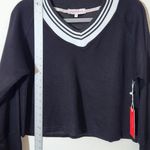Rampage  Cropped Black V-Neck Varsity Sweatshirt Size Large NWT Photo 4
