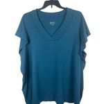 D & CO Denim Teal Short Sleeve Pullover V Photo 0