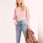 Free People WOMEN'S PINK LONG LACE-UP SLEEVE TASHA THERMAL COTTON TOP Sz small Photo 1