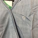 Eddie Bauer  Chambray Tranquil Tencil Wrap Boxy Long Sleeve Blouse Womens LP Blue Photo 4