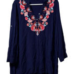 Solitaire  Tunic Top‎ Women Size Large Embroidered Long Sleeve Floral Boho Hippie Photo 0
