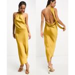 NWT Pretty Lavish Satin Midaxi Dress With Scarf Saffron Yellow Women's Size US 6 Photo 1