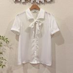 J.ING Jing White Satin Short Sleeve Blouse Top with Tie Size M NWT Size M Photo 0