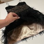 BCBGMAXAZRIA ostrich feather trim mini dress, lace inlay, nude satin lining,sz 4 Photo 9