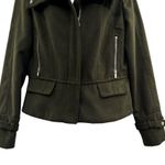 EXPRESS NEW  Moto Jacket Olive Green Zip Up Military Long Sleeve Coat Large Photo 3